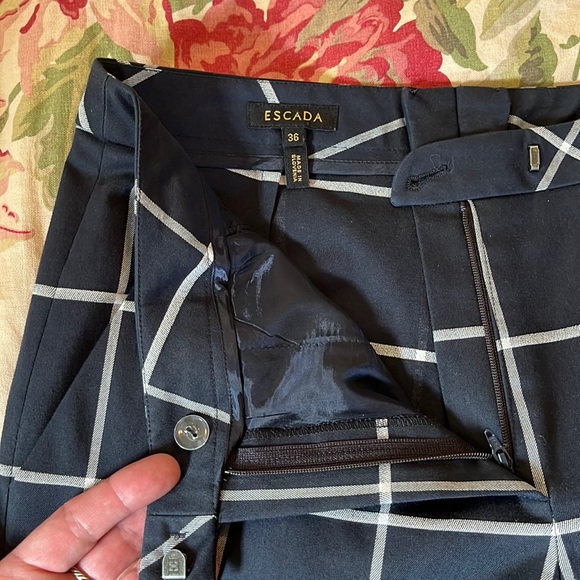 ESCADA Size EU 38 Plaid Stretchy Cigarette Chino Cotton Blend Naval Prep $295NEW - Picture 5 of 16